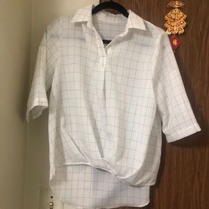 Oversized white grid blouse